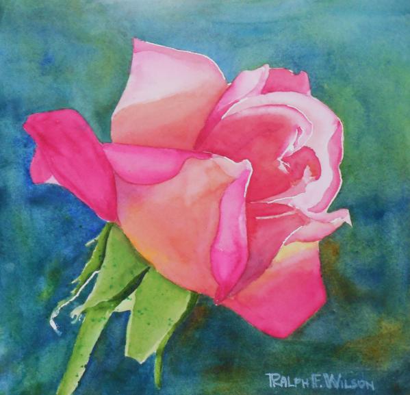 Watercolor: Pink-Orange Rosebud 10.5